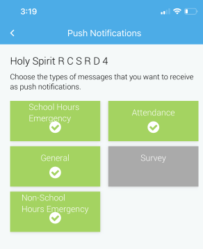 Picture of spot within app that allows parents to select preferences of how they'd like to be contacted.